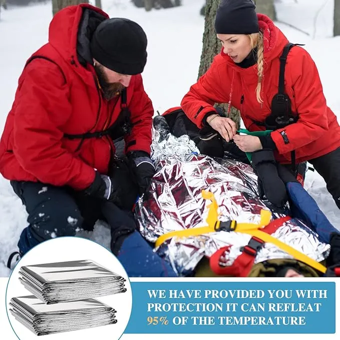 Macarrie 100 Pack Emergency Thermal Blankets Silver Foil Survival Blanket Space Blanket Survival Kit for Outdoors, Camping, Hiking, Homeless, Survival or First Aid (Silver)