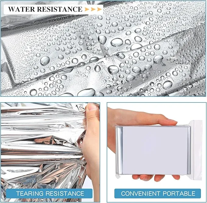 Macarrie 100 Pack Emergency Thermal Blankets Silver Foil Survival Blanket Space Blanket Survival Kit for Outdoors, Camping, Hiking, Homeless, Survival or First Aid (Silver)