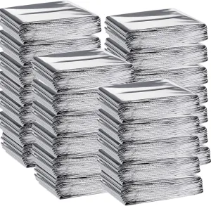 Macarrie 100 Pack Emergency Thermal Blankets Silver Foil Survival Blanket Space Blanket Survival Kit for Outdoors, Camping, Hiking, Homeless, Survival or First Aid (Silver)