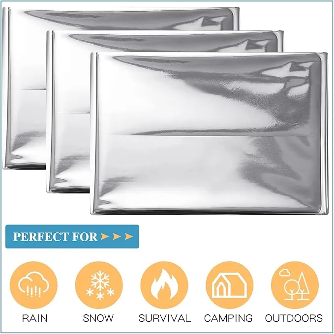 Macarrie 100 Pack Emergency Thermal Blankets Silver Foil Survival Blanket Space Blanket Survival Kit for Outdoors, Camping, Hiking, Homeless, Survival or First Aid (Silver)