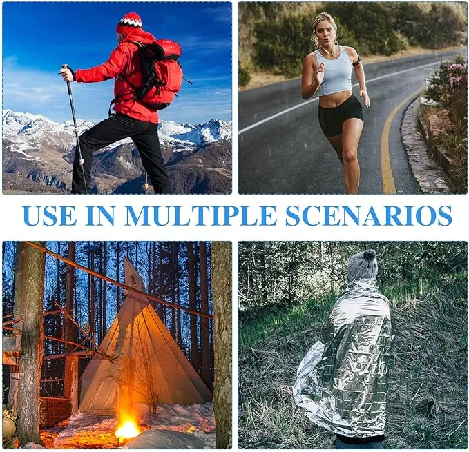 Macarrie 75 Pack Emergency Foil Thermal Blankets Silver Foil Survival Blanket Space Blanket Survival Kit for Outdoors, Camping, Hiking, Homeless, Survival or First Aid, Silver