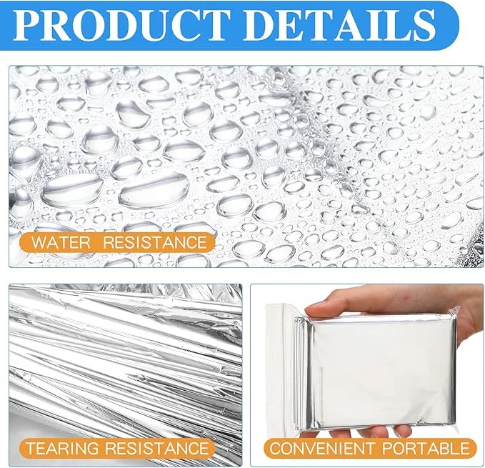 Macarrie 75 Pack Emergency Foil Thermal Blankets Silver Foil Survival Blanket Space Blanket Survival Kit for Outdoors, Camping, Hiking, Homeless, Survival or First Aid, Silver