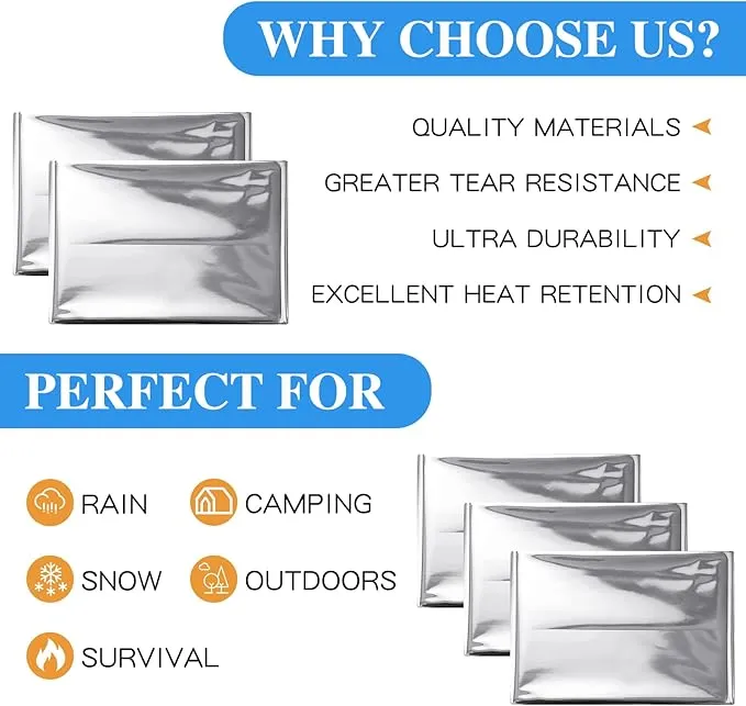 Macarrie 75 Pack Emergency Foil Thermal Blankets Silver Foil Survival Blanket Space Blanket Survival Kit for Outdoors, Camping, Hiking, Homeless, Survival or First Aid, Silver