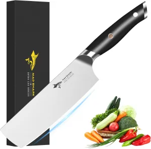 MAD SHARK Nakiri Knife 7 inch Chef Knife, Vegetable Kitchen Knife with High Carbon Stainless Steel Blade, Multipurpose Asian Knife for Chopping, Cutting and Slicing with Ergonomic Handle