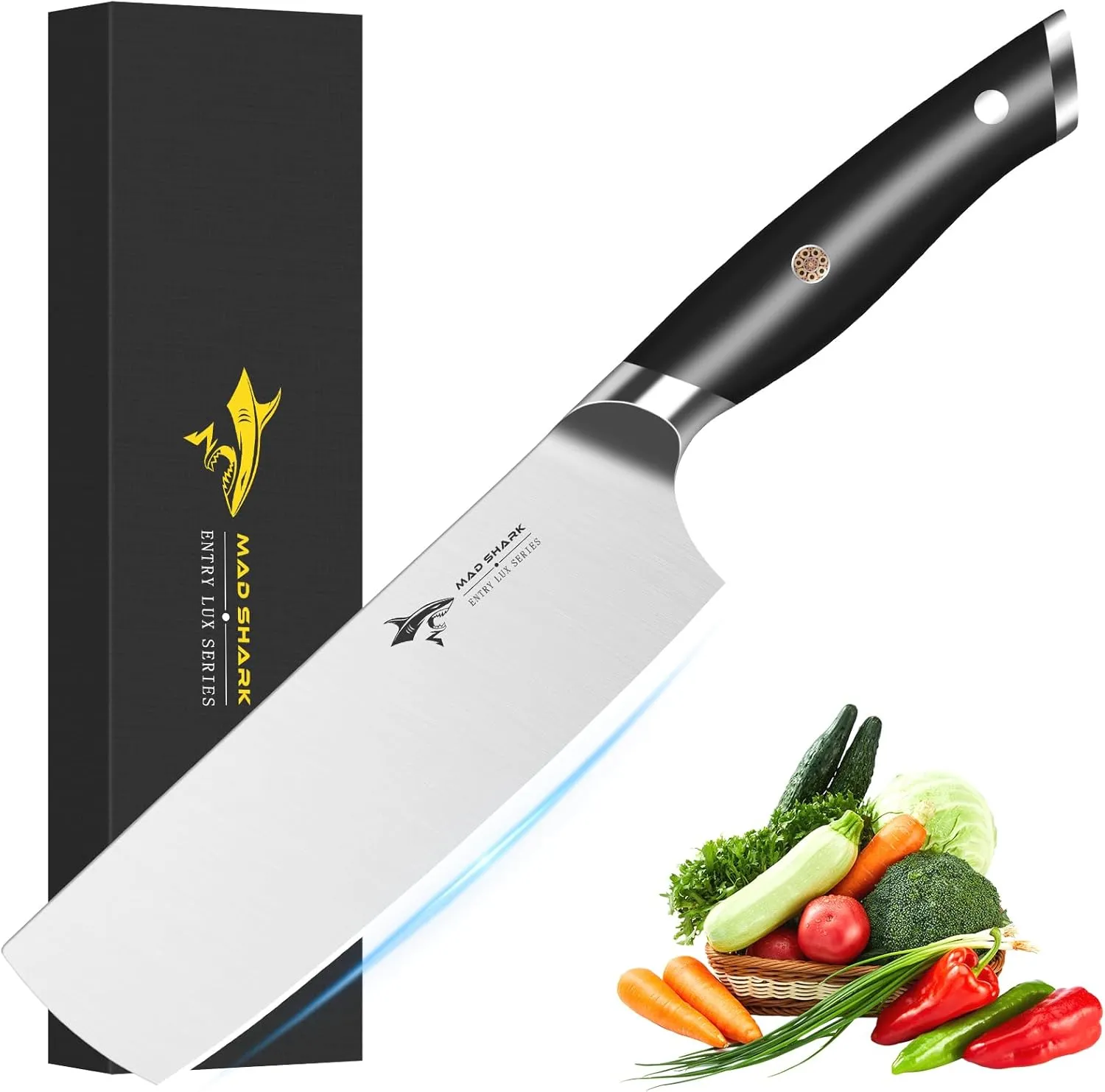 MAD SHARK Nakiri Knife 7 inch Chef Knife, Vegetable Kitchen Knife with High Carbon Stainless Steel Blade, Multipurpose Asian Knife for Chopping, Cutting and Slicing with Ergonomic Handle