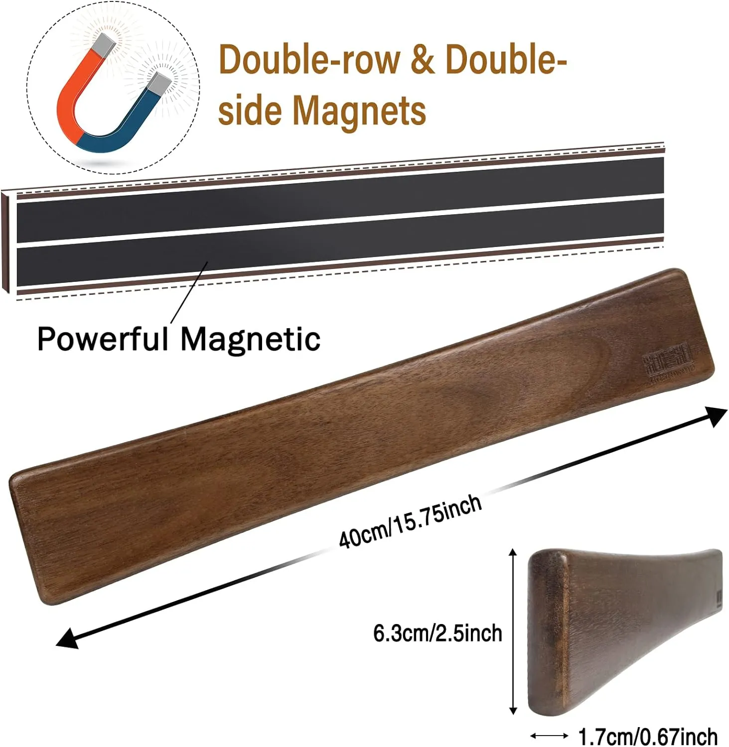 Magnetic Knife Strips, Magnetic Knife Holder for Wall 16 Inch, Acacia Wood Knife Magnetic Strip Use as Knife Bar, Knife Holder for Kitchen Utensil Organizer