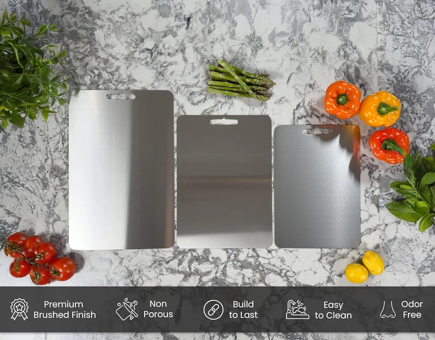 MAHD Titanium Cutting Board for Kitchen - Healthy Cutting Boards Stainless Steel, 2mm Thick - Metal Cutting Boards for Kitchen, Two Sided Cutting Board for Meat,Vegs, Easy to Clean (15 x 11 in)