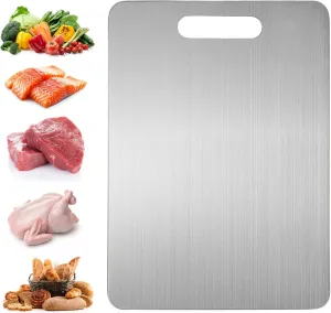 MAHD Titanium Cutting Board for Kitchen - Healthy Cutting Boards Stainless Steel, 2mm Thick - Metal Cutting Boards for Kitchen, Two Sided Cutting Board for Meat,Vegs, Easy to Clean (15 x 11 in)