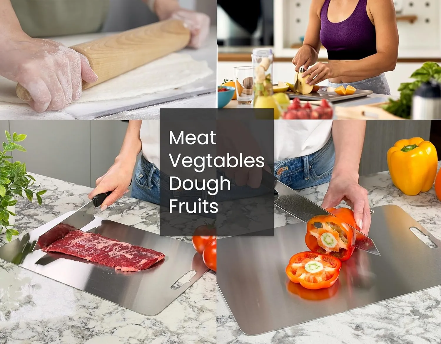 MAHD Titanium Cutting Board for Kitchen - Healthy Cutting Boards Stainless Steel, 2mm Thick - Metal Cutting Boards for Kitchen, Two Sided Cutting Board for Meat,Vegs, Easy to Clean (15 x 11 in)