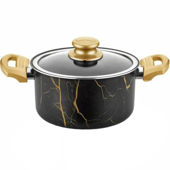 Marble Design Deep Pot with High Tempered Glass Lid