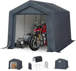MFSTUDIO Outdoor Storage Sheds 8x12 ft, Portable Carport Shelter Garages Heavy Duty Canopy with Rolled up Zipper Doors,Outside Utility Shed Garage Tent for Motorcycle, Bicycles,Lawn mowers and Tools