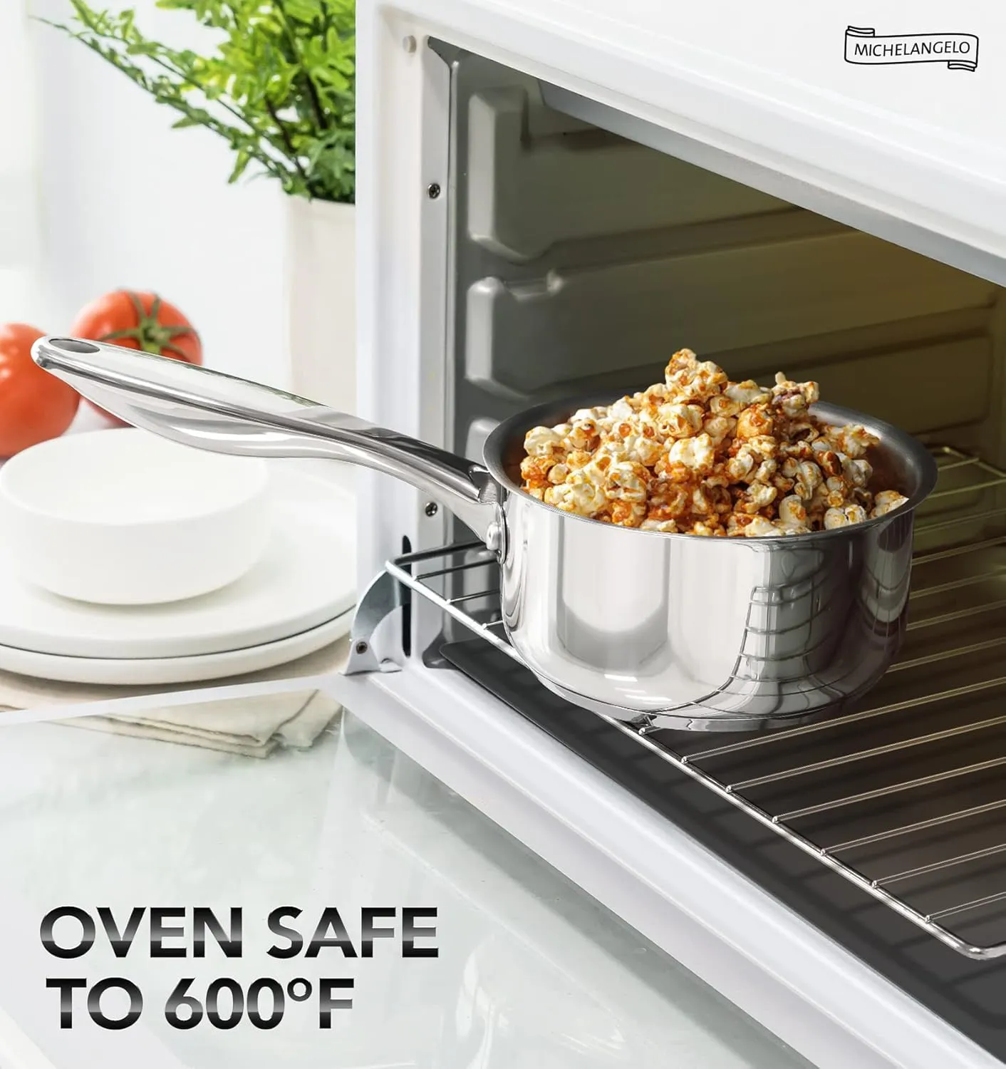 MICHELANGELO 3 Quart Saucepan with Lid, Thick Bottom Sauce Pan Stainless Steel Saucepan with Cover, Nonstick Sauce Pot, Induction Compatible