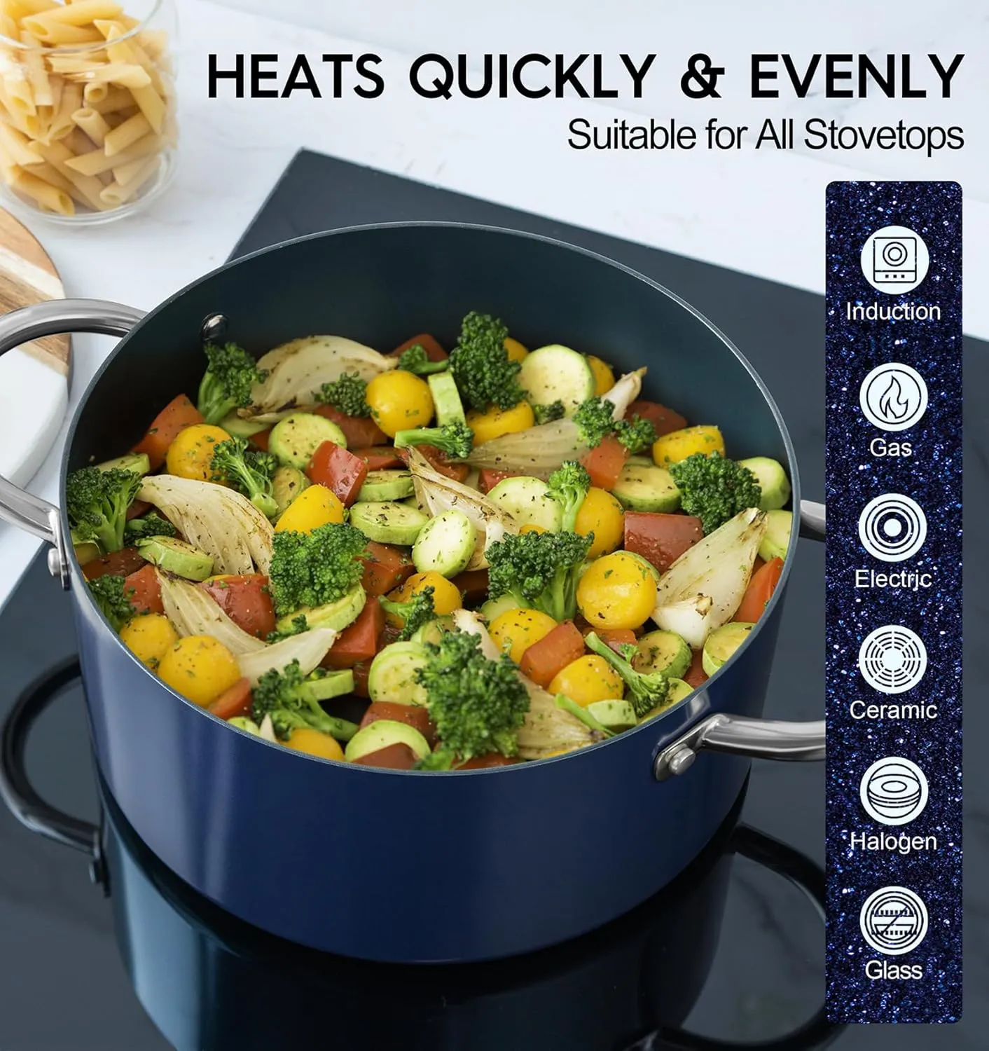 MICHELANGELO 6 Quart Stock Pot With Lid, Non-Toxic Ceramic Soup Pot, Non-Stick Cooking Pot With Stainless Steel Handle, Induction Compatible