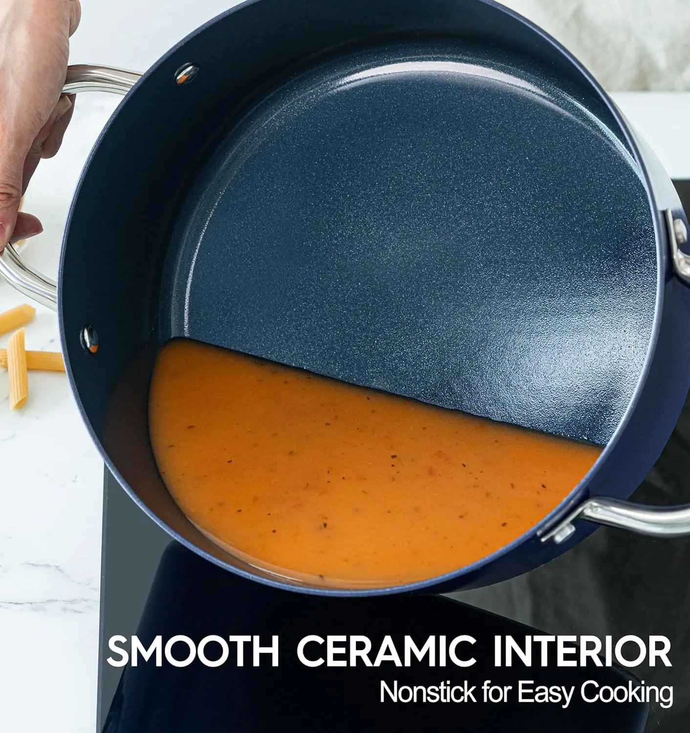 MICHELANGELO 6 Quart Stock Pot With Lid, Non-Toxic Ceramic Soup Pot, Non-Stick Cooking Pot With Stainless Steel Handle, Induction Compatible