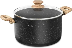 MICHELANGELO 6 Quart Stock Pot With Lid, Nonstick Soup Pot, Induction Compatible Cooking Pot, Stay-cool Handle, for Cooking, Black Granite