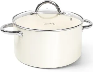 MICHELANGELO Stock Pot with Lid, 6 Quart Soup Pot with Lid for Cooking, Non Stick Ceramic Coating, Stainless Steel Handle, Induction Compatible, Cream