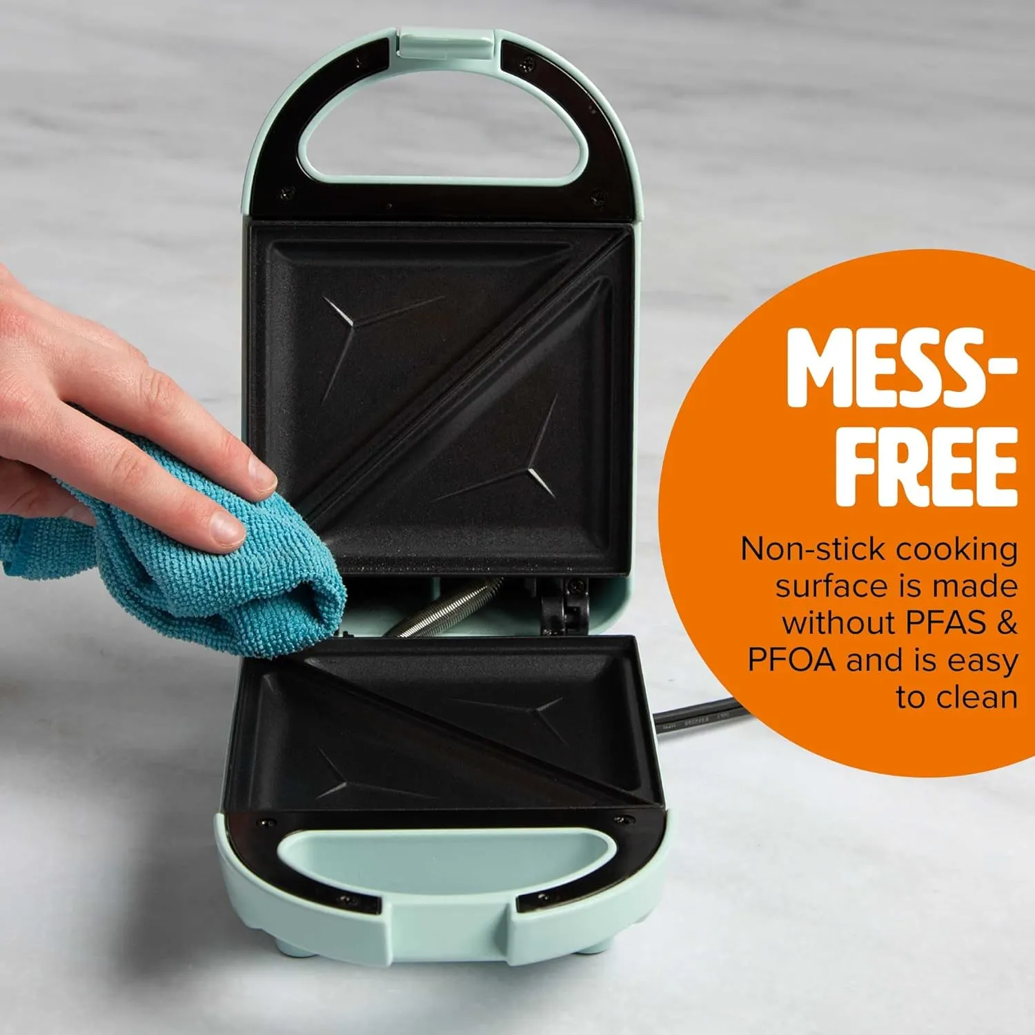 Mini Sandwich Maker, Makes Sandwiches, Paninis, Grilled Cheese, Desserts, Quick Results, Easy Cleanup, 600W, Aqua