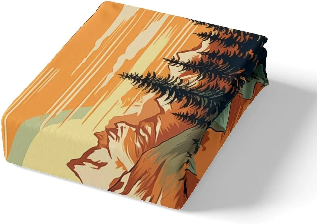 Mountain River Duvet Cover Set Twin Size,Retro Adventure Theme Comforter Cover 2Pcs,Nature Scenery Tent Bedding Set Kids Boys Girls Room Decor,Camping Bedspreads Cover,1 Pillowcase(NO Comforter)