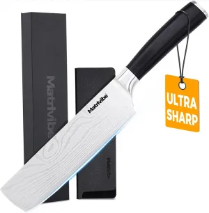 Nakiri Knife - 7” Razor Sharp Vegetable Cleaver, High Carbon Steel Kitchen Knife,Multipurpose Japanese Chef Knife for Meat Chopping with Premium Pakkawood Handle, Gift box and Sheath