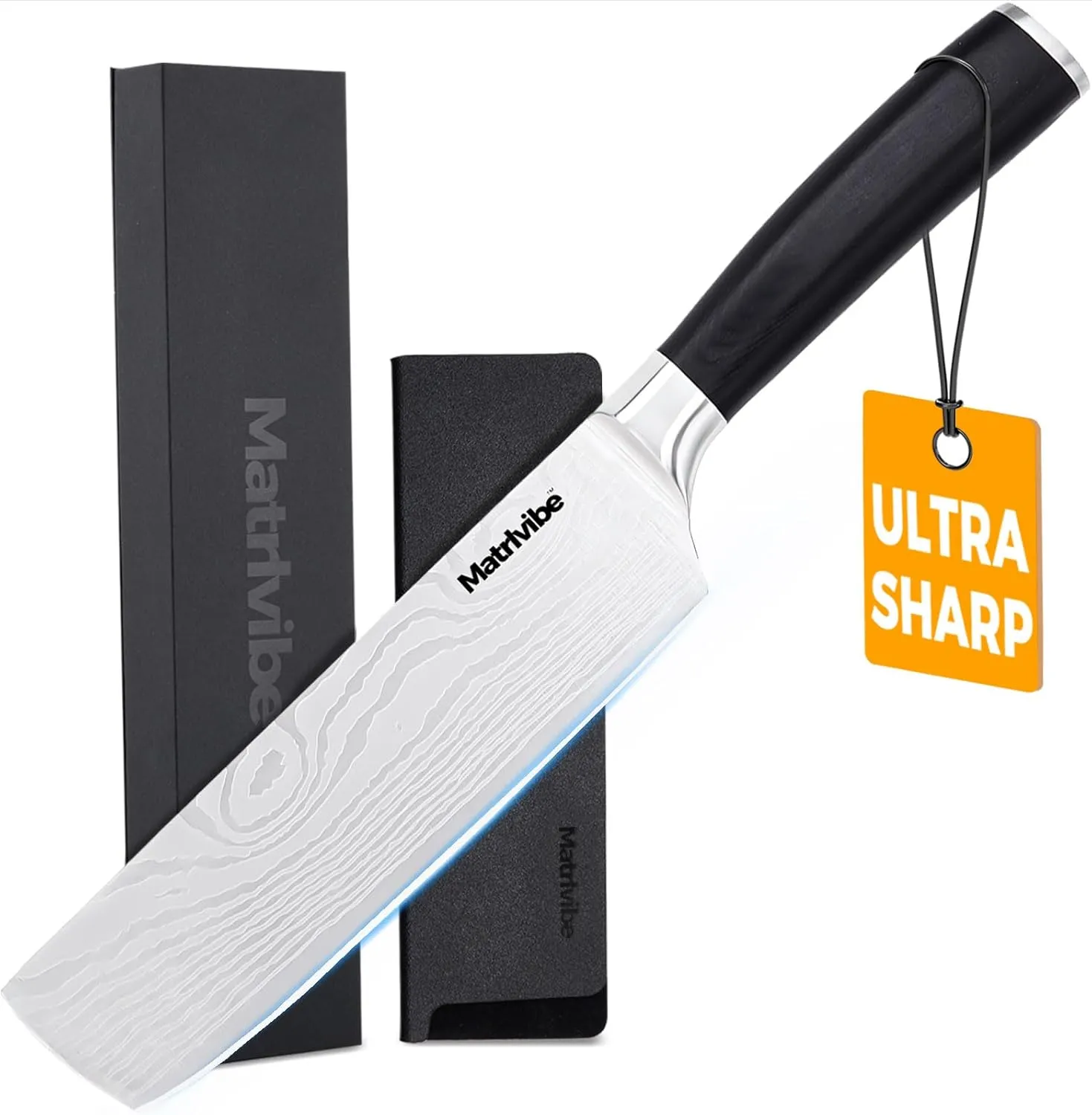 Nakiri Knife - 7” Razor Sharp Vegetable Cleaver, High Carbon Steel Kitchen Knife,Multipurpose Japanese Chef Knife for Meat Chopping with Premium Pakkawood Handle, Gift box and Sheath