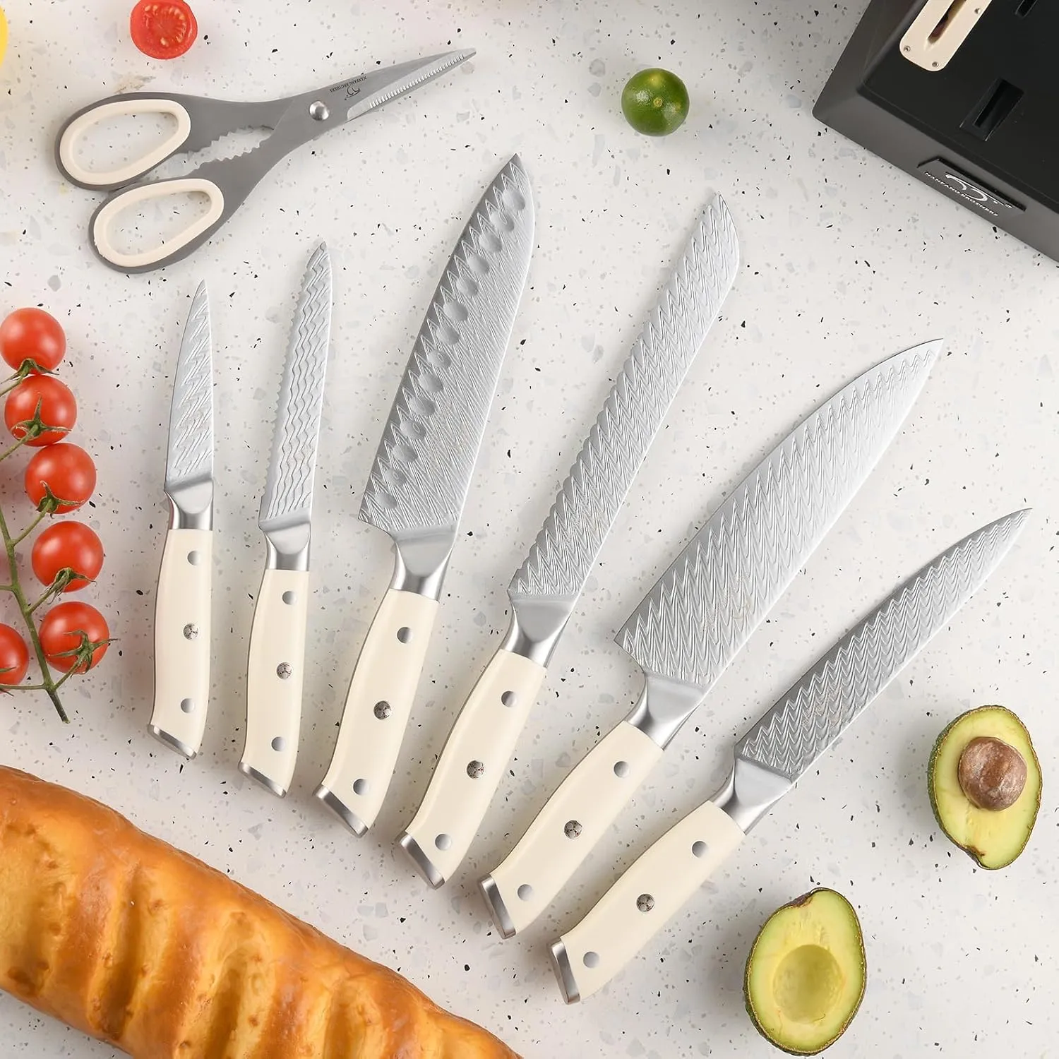 NANFANG BROTHERS Knife Sets 10 Pieces for Kitchen with Block, Damascus Kitchen Knife Set with Block, ABS Ergonomic Handle for Chef Knife Set and Kitchen Shear