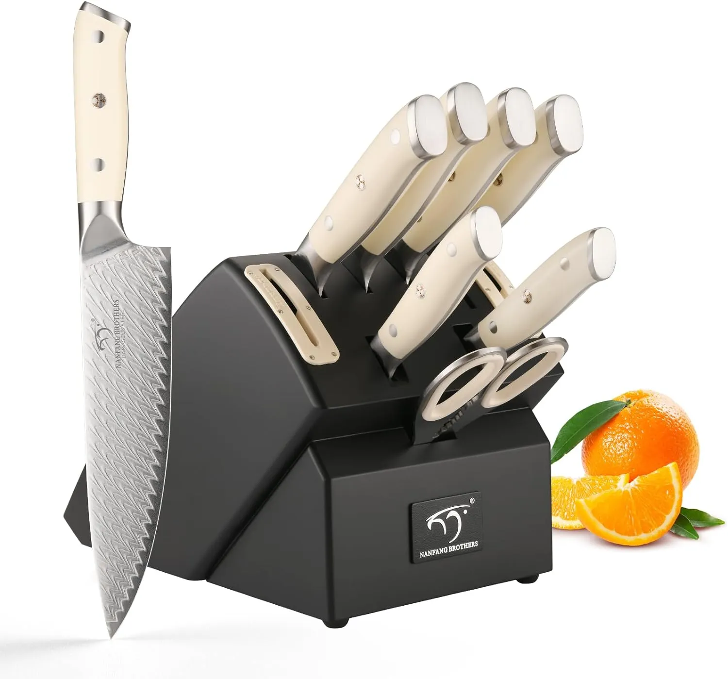 NANFANG BROTHERS Knife Sets 10 Pieces for Kitchen with Block, Damascus Kitchen Knife Set with Block, ABS Ergonomic Handle for Chef Knife Set and Kitchen Shear