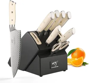NANFANG BROTHERS Knife Sets 10 Pieces for Kitchen with Block, Damascus Kitchen Knife Set with Block, ABS Ergonomic Handle for Chef Knife Set and Kitchen Shear