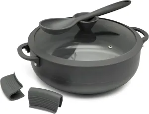 Nativo Nonstick Nontoxic Ceramic Caldero Dutch Oven with Glass Lid, Spoon Rest, Silicone Handle Protectors and Silicone Spatula (GRAY, 5 QT)
