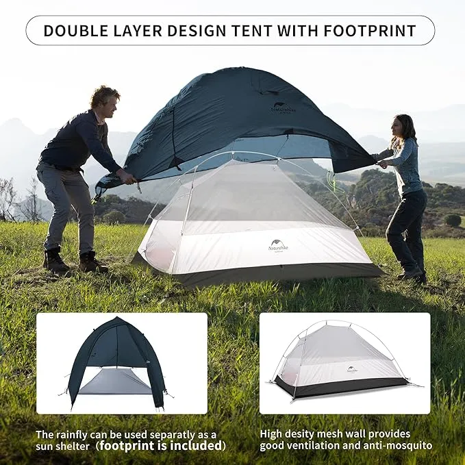 Naturehike Cloud-Up 1 Person Tent Lightweight Backpacking Tent for One Man, Waterproof Ultralight Single Person Tent, Double Layer One Person Tent for Camping Hiking Backpacking