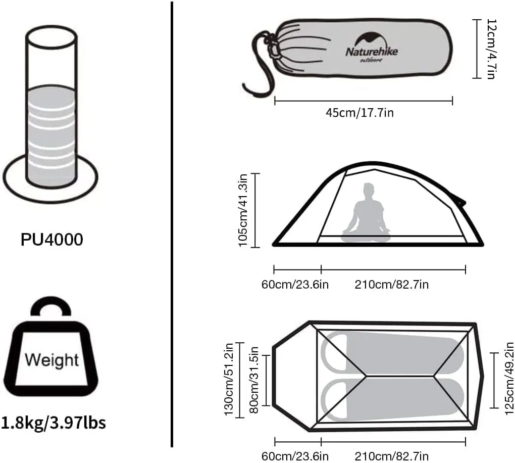 Naturehike Cloud Up Free Standing 2 Person Backpacking Tent Ultralight Nylon Double Layer Camping Tents for Two Person