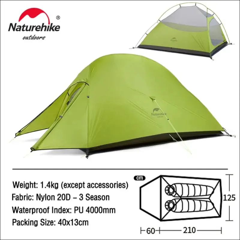Naturehike upgraded cloud up 2 ultralight tent free standing 20d fabric camping tents for 2 person