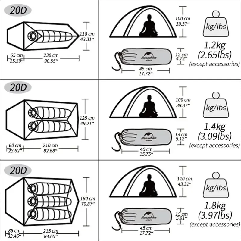 Naturehike upgraded cloud up 2 ultralight tent free standing 20d fabric camping tents for 2 person