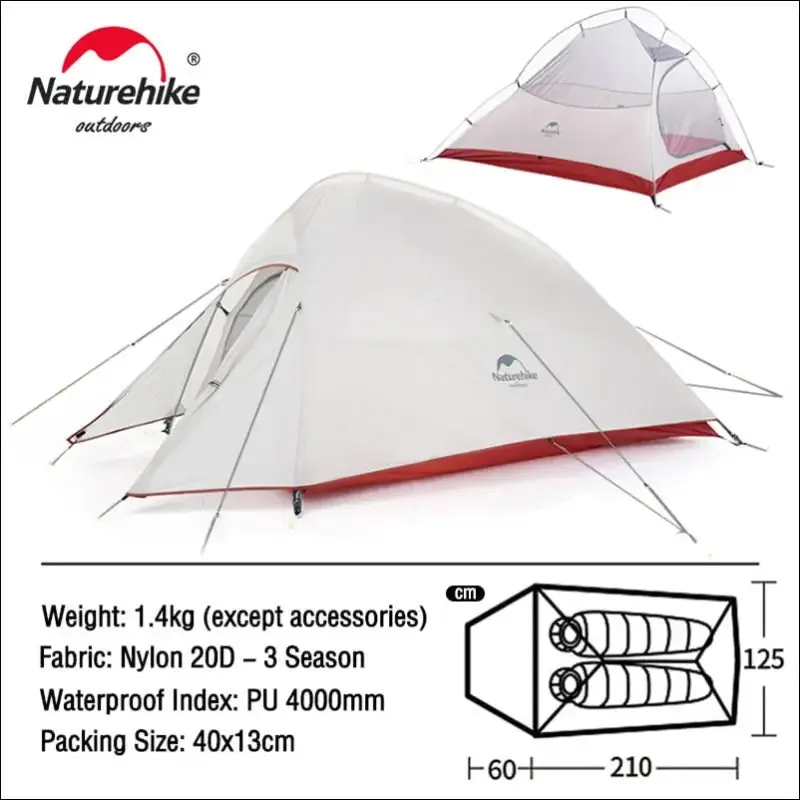 Naturehike upgraded cloud up 2 ultralight tent free standing 20d fabric camping tents for 2 person