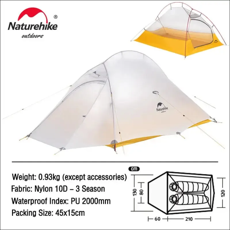 Naturehike upgraded cloud up 2 ultralight tent free standing 20d fabric camping tents for 2 person