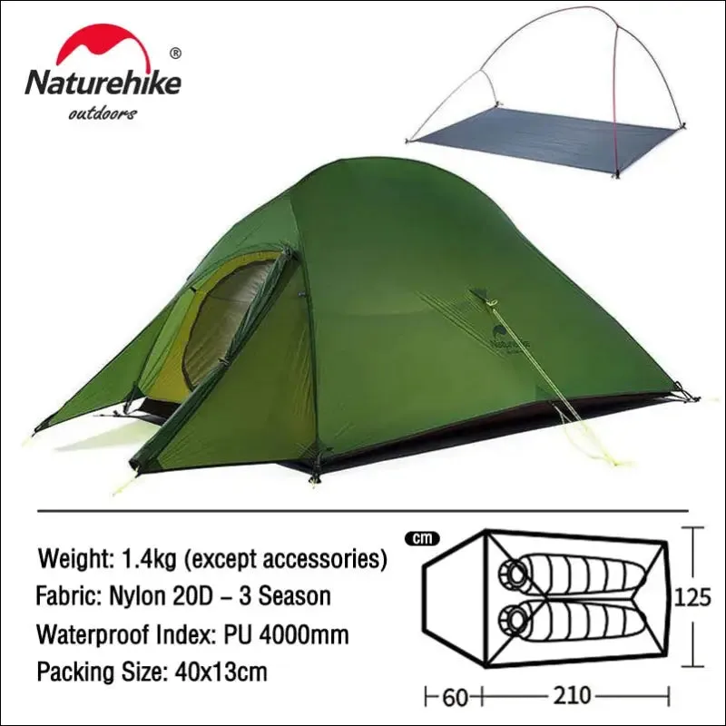 Naturehike upgraded cloud up 2 ultralight tent free standing 20d fabric camping tents for 2 person