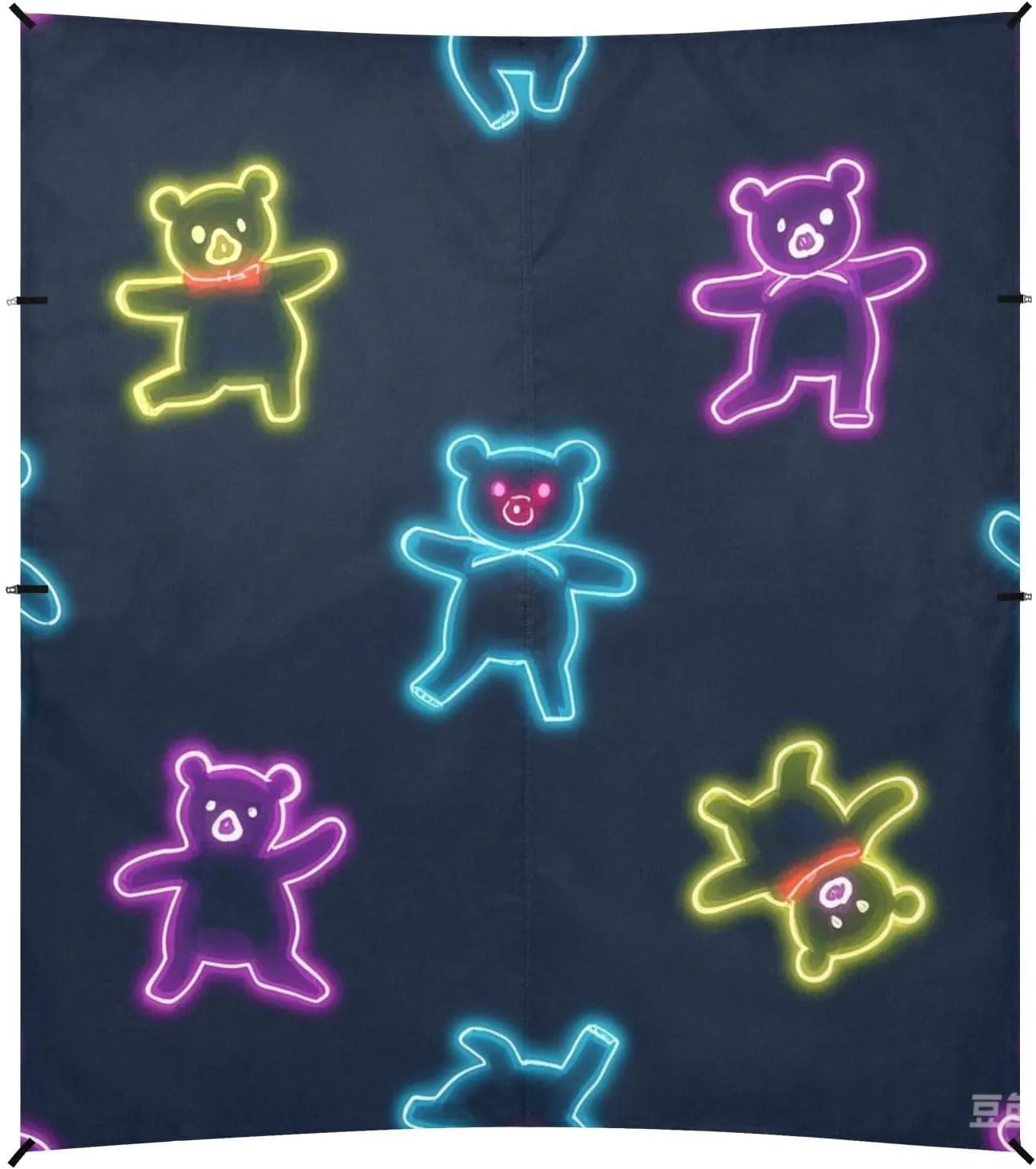 Neon Colorful Cartoon Cute Dancing Bear Foldable Beach Cabana UPF50  Protection Water-Resistant Sun Shelter with Sandbags, Sand Shovel, Poles for Family Trips, Picnics & Camping