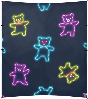 Neon Colorful Cartoon Cute Dancing Bear Foldable Beach Cabana UPF50  Protection Water-Resistant Sun Shelter with Sandbags, Sand Shovel, Poles for Family Trips, Picnics & Camping