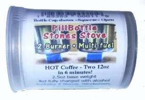 neoTrekk PillBottle Stones Stove - Two Burner Alcohol Backpack Cooker - Can't Spill - Titanium Windscreen - Ultra Lite - 2.5oz