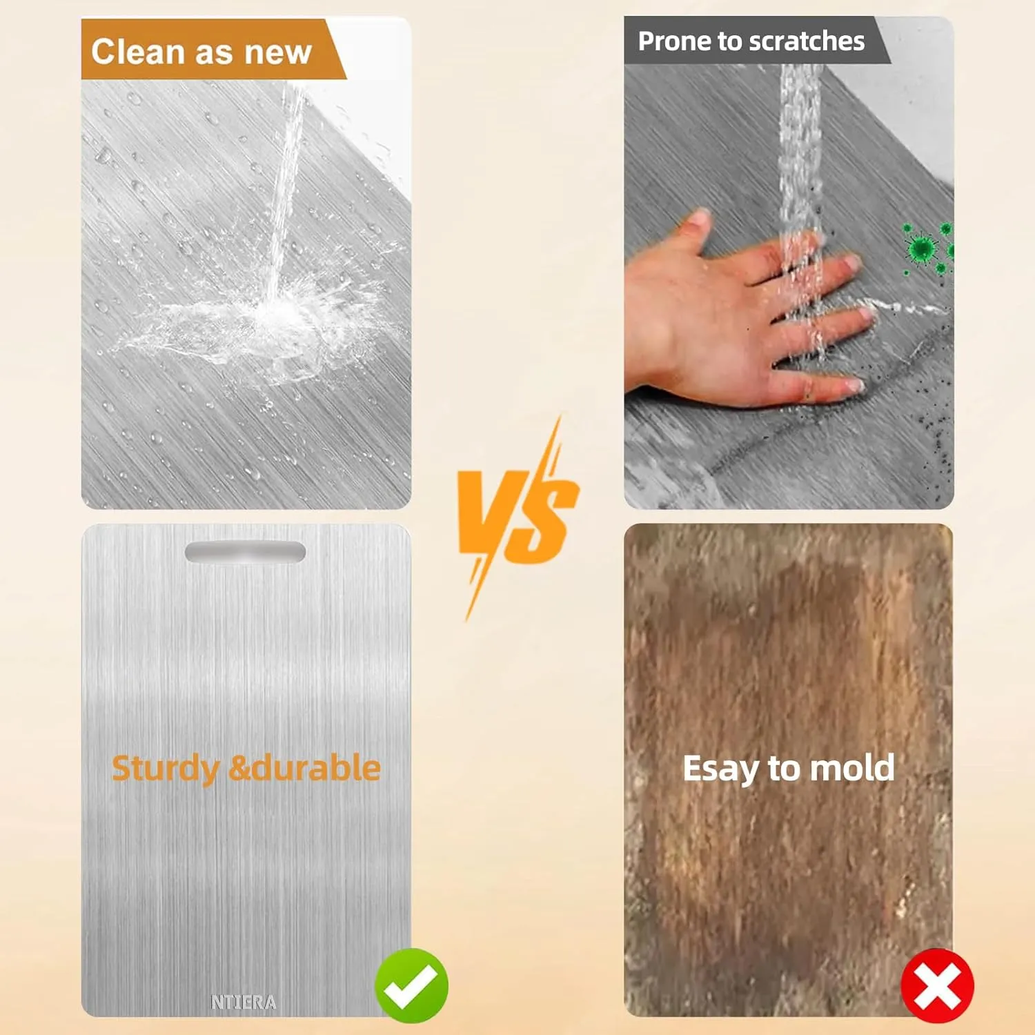New Titanium Cutting Board - Stainless Steel Cutting Boards for kitchen,Double-Sided Food Grade Non Toxic Cutting Board,Chopping Boards Necessities for Home Outdoor Camping Meal Prep,Easy to Clean （S）