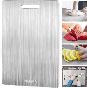 New Titanium Cutting Board - Stainless Steel Cutting Boards for kitchen,Double-Sided Food Grade Non Toxic Cutting Board,Chopping Boards Necessities for Home Outdoor Camping Meal Prep,Easy to Clean （S）
