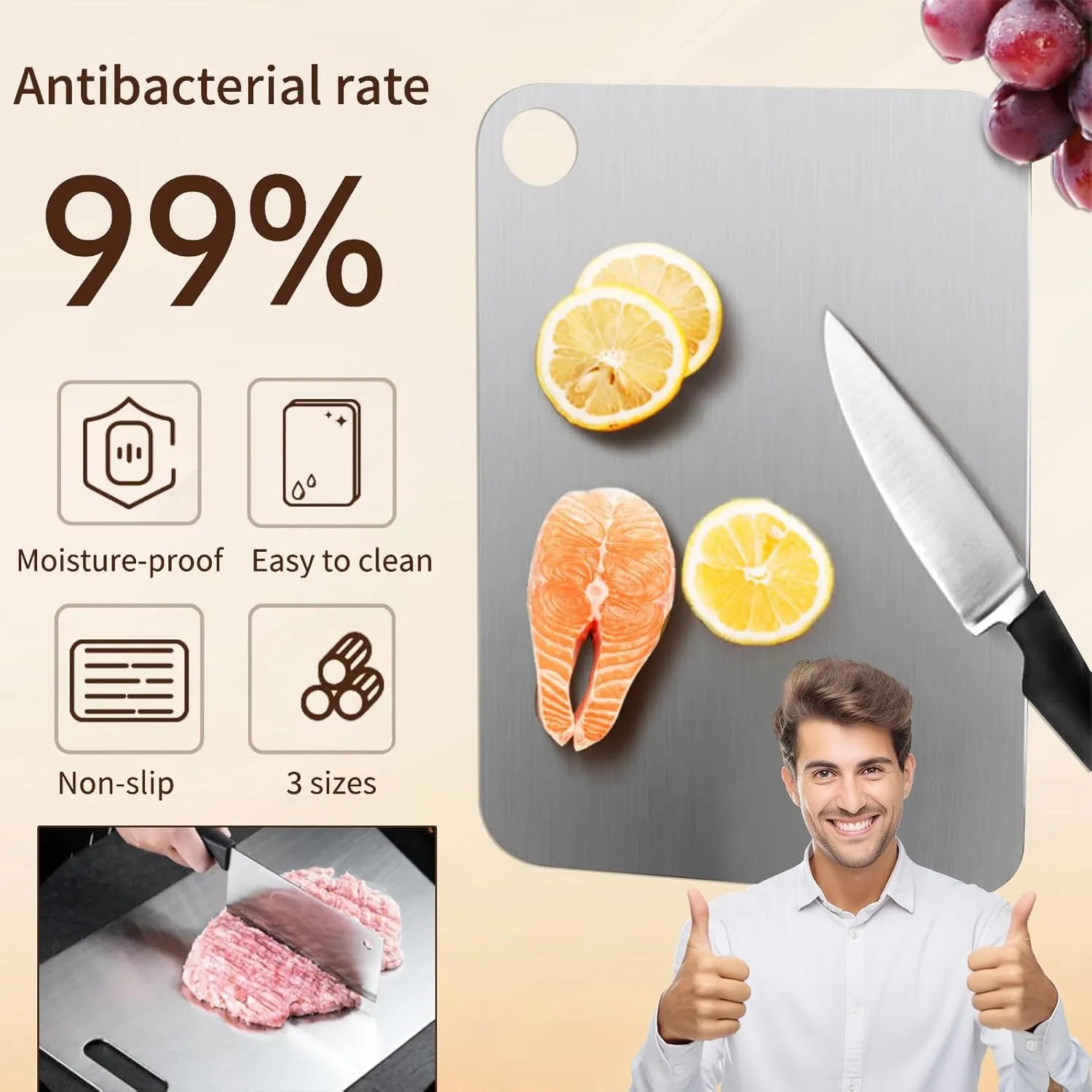 New Titanium Cutting Board - Stainless Steel Cutting Boards for kitchen,Double-Sided Food Grade Non Toxic Cutting Board,Chopping Boards Necessities for Home Outdoor Camping Meal Prep,Easy to Clean （S）