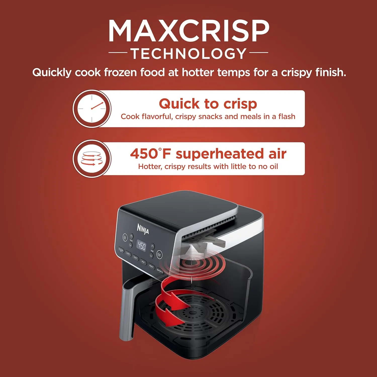 Ninja Air Fryer Pro XL 6-in-1 with 6.5 QT Capacity, Max Crisp, Air Fry, Air Roast, Bake, Reheat, Dehydrate, Max Crisp Technology with 450F, Nonstick Basket & Crisper Plate, Grey, AF181 (Renewed)