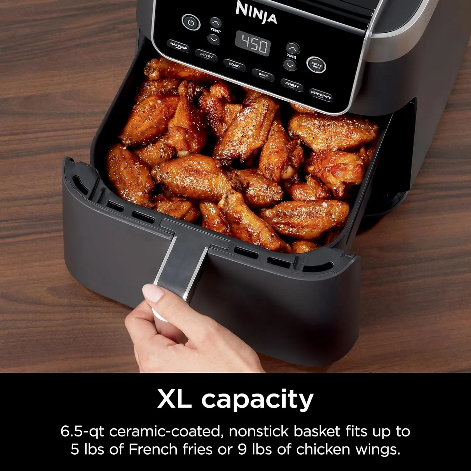 Ninja Air Fryer Pro XL 6-in-1 with 6.5 QT Capacity, Max Crisp, Air Fry, Air Roast, Bake, Reheat, Dehydrate, Max Crisp Technology with 450F, Nonstick Basket & Crisper Plate, Grey, AF181 (Renewed)