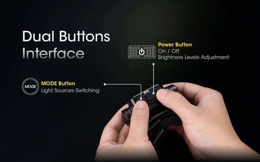 NITECORE NU43 1400 Lumens Lightweight Headlamp with Carbon Battery 6K Extended Runtime Kit