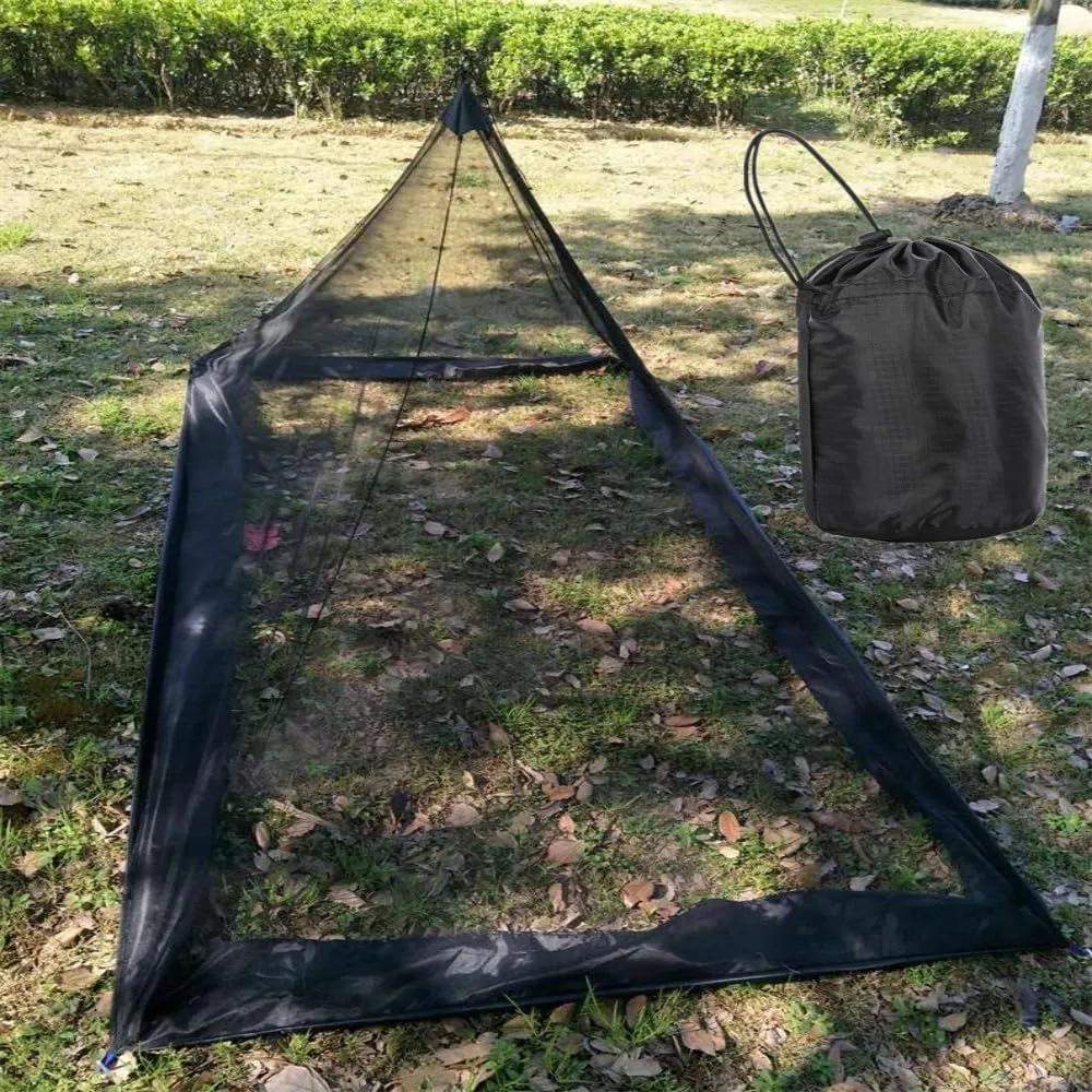 NO Pole Mesh Tent Without Footprint NoBug Mesh Tent 1 Person Mesh Teepee Tent Net Gauze Tent for Outdoor Camping Hiking Backpacking Bushcraft Tarp (Black)