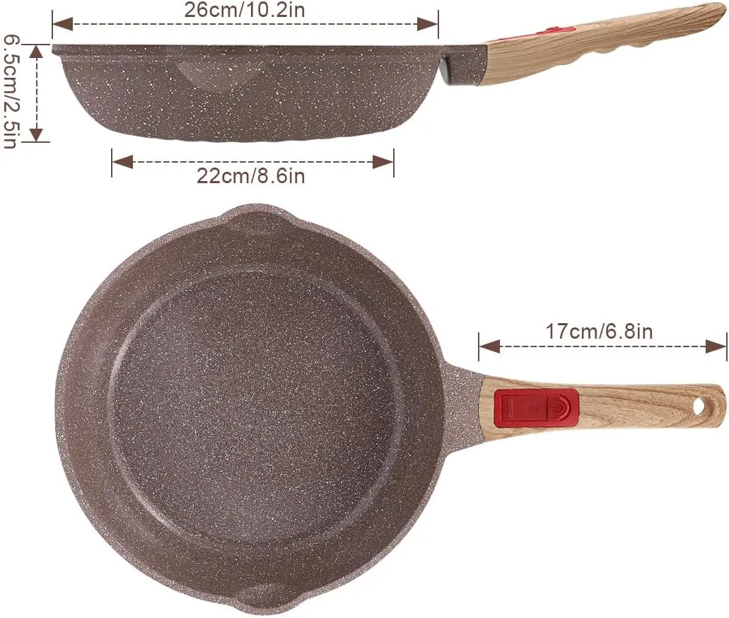 Nonstick Ceramic Deep Frying Pan, 10 Inch Healthy Frying Pan Skillet with Removable Handle, Oven& Dishwasher Safe, PFAS PFOA & PTFE Free (Brown)