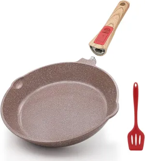 Nonstick Ceramic Deep Frying Pan, 10 Inch Healthy Frying Pan Skillet with Removable Handle, Oven& Dishwasher Safe, PFAS PFOA & PTFE Free (Brown)
