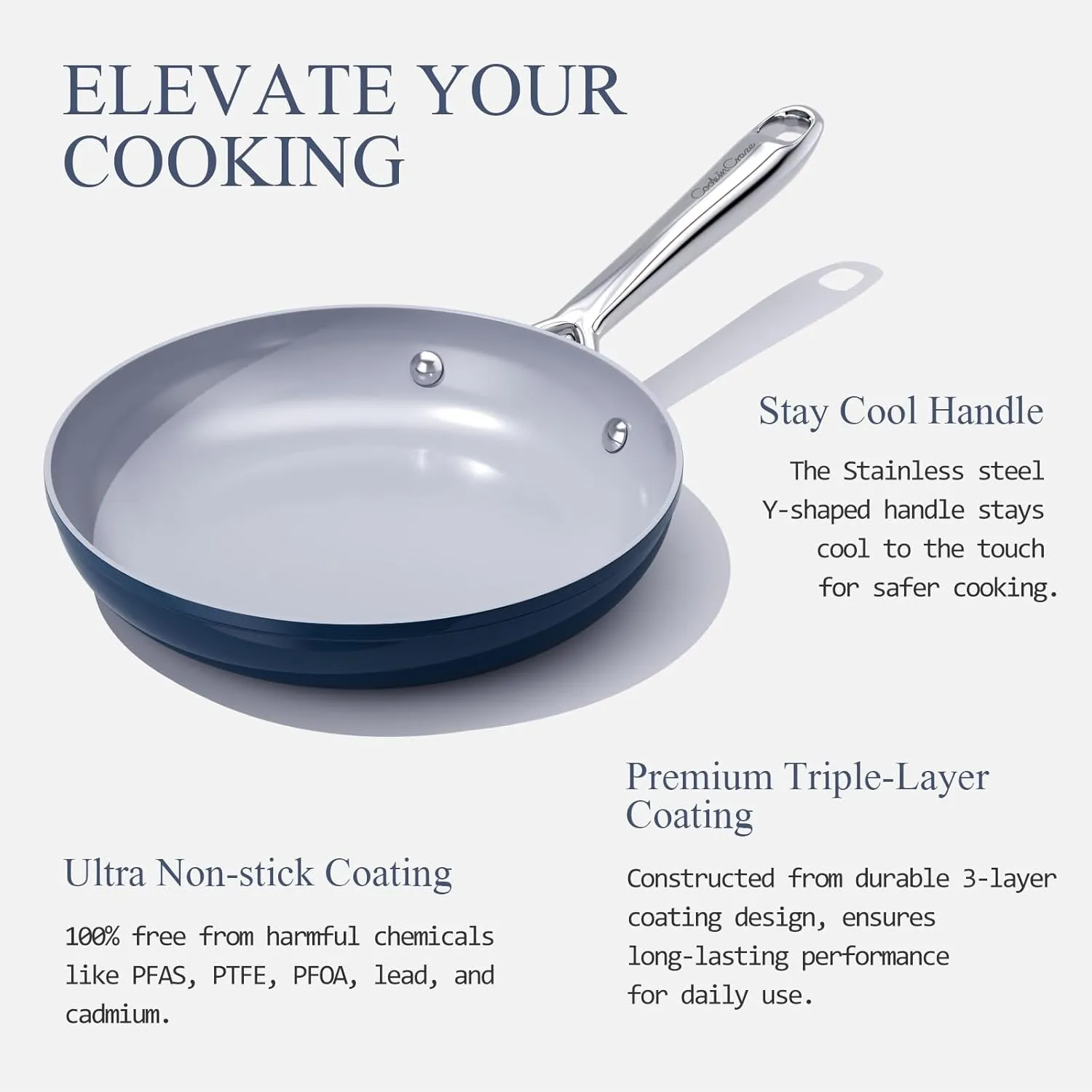 Nonstick Ceramic Frying Pan 10 Inch for Induction Cooktop - Non Toxic, PTFE/PFOA/PFAS Free, Oven & Dishwasher Safe up to 500°F - Non Stick Small Skillet with Stay-Cool Handle - Navy Blue