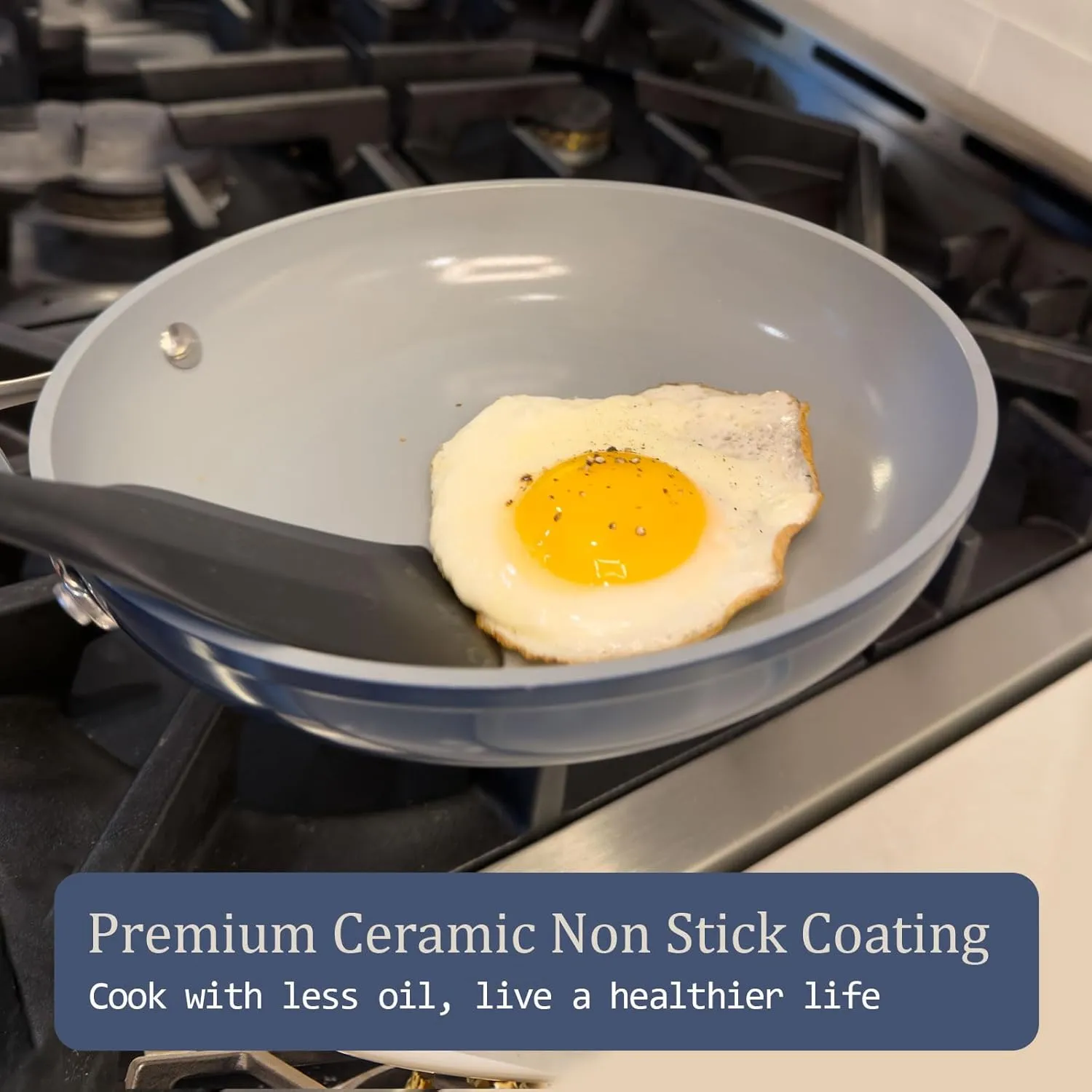 Nonstick Ceramic Frying Pan 10 Inch for Induction Cooktop - Non Toxic, PTFE/PFOA/PFAS Free, Oven & Dishwasher Safe up to 500°F - Non Stick Small Skillet with Stay-Cool Handle - Navy Blue