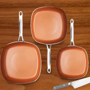 Nonstick Gotham Worldwide delivery Steel Highly functional 1682 Shallow Square Pan 3 Set: Piece Copper
